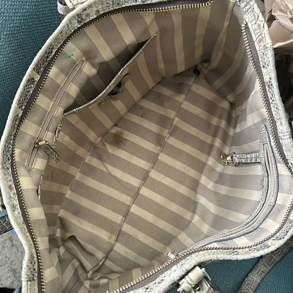 Brahmin Medium Asher Satchel Natural Leighton Handbag Purse Snakeskin Taupe